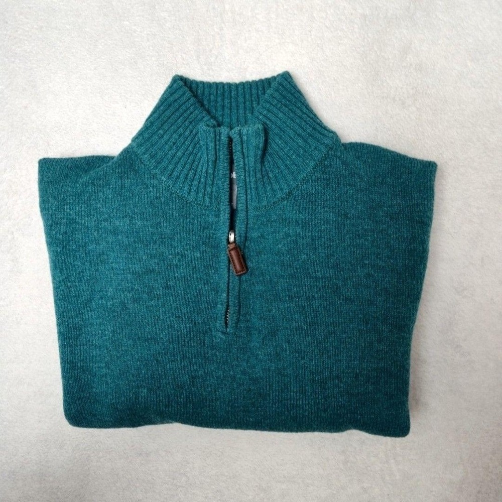 Bonobos Sweater Mens M Green 1/4 Zip Mock Neck Lambswool Slim Pullover